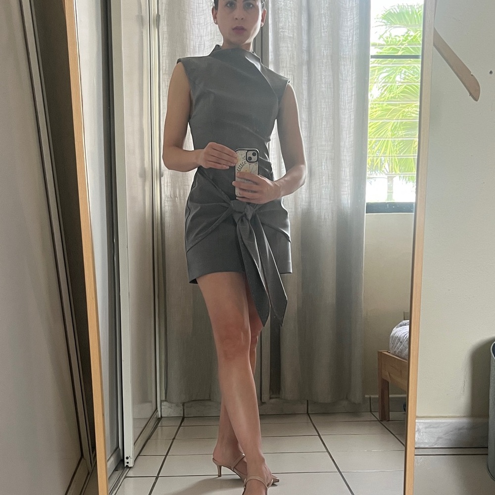 Zara Charcoal Gray Sleeveless Tie-Front Mini Dress